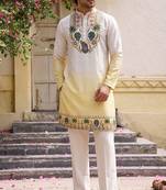 Yellow cotton diamond work kurta pajama