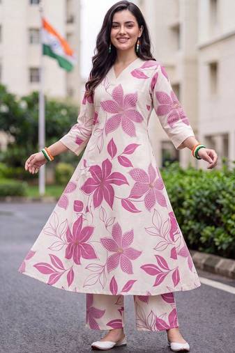 women floral printed regular cotton kurta with palazzos