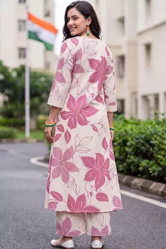 women floral printed regular cotton kurta with palazzos