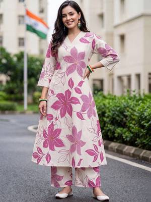 women floral printed regular cotton kurta with palazzos 6