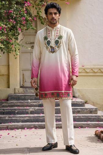 Pink cotton diamond work kurta pajama