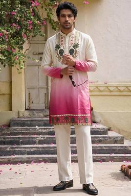 Pink cotton diamond work kurta pajama 2