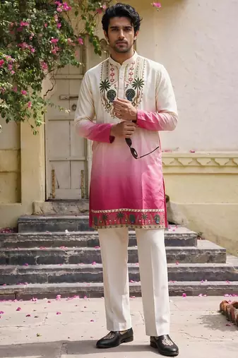 Pink cotton diamond work kurta pajama