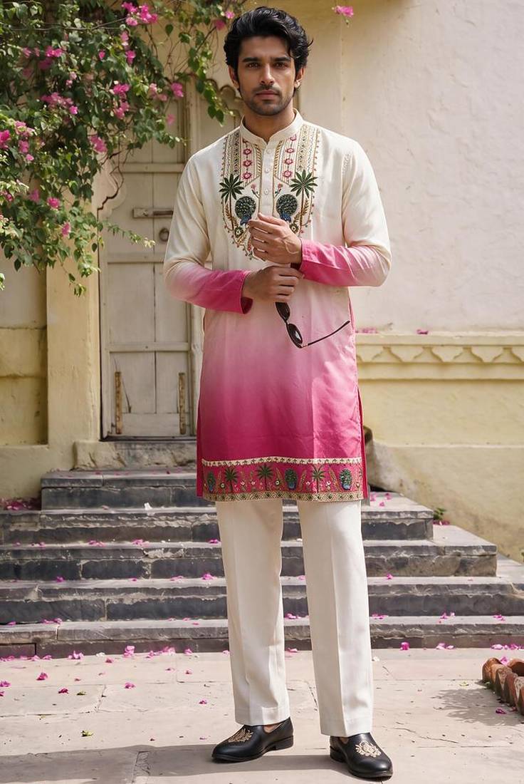 Pink cotton diamond work kurta pajama