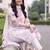 women floral printed regular linen kurta with trousers & with dupatta