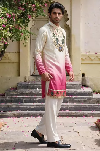 Pink cotton diamond work kurta pajama