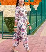 women floral printed regular cotton kurta with trousers