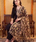 women ethnic motifs embroidered regular thread work kurta with trousers & with dupatta