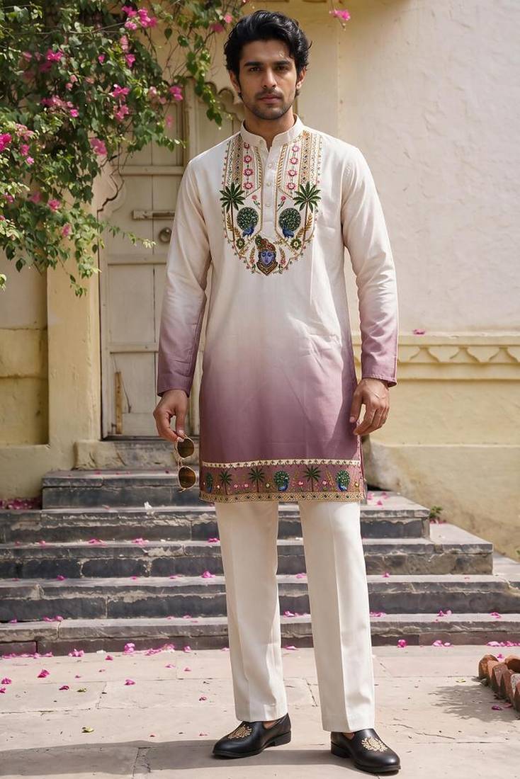 Lavender cotton diamond work kurta pajama