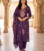 women ethnic motifs embroidered regular mirror work kurta with trousers & with dupatta