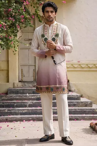 Lavender cotton diamond work kurta pajama