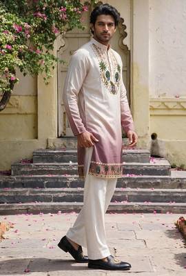 Lavender cotton diamond work kurta pajama 3