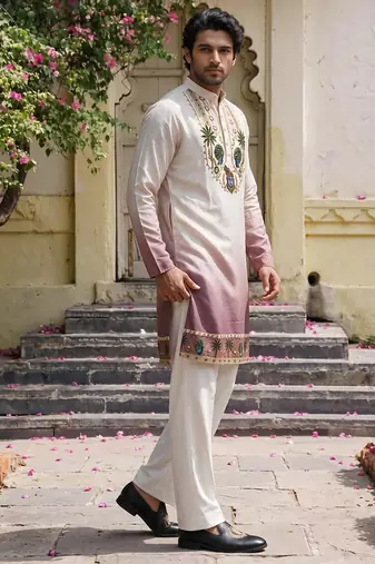 Lavender cotton diamond work kurta pajama