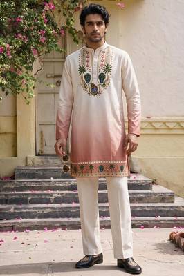 Peach cotton diamond work kurta pajama 1