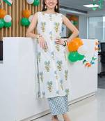 women floral printed regular cotton kurta with palazzos