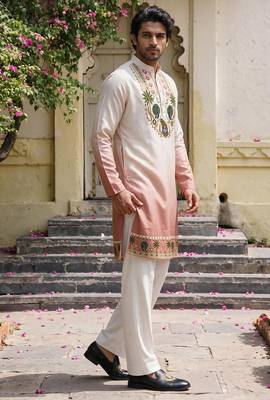 Peach cotton diamond work kurta pajama 3