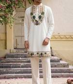 White cotton diamond work kurta pajama