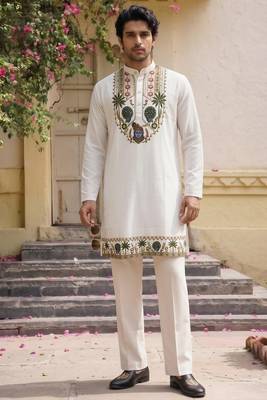 White cotton diamond work kurta pajama 3