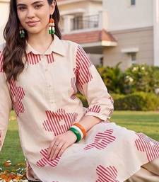 women printed regular cotton kurta with trousers