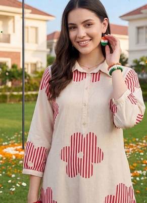 women printed regular cotton kurta with trousers 3