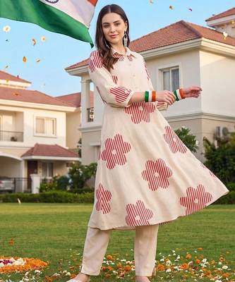 women printed regular cotton kurta with trousers 4