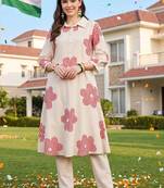 women printed regular cotton kurta with trousers