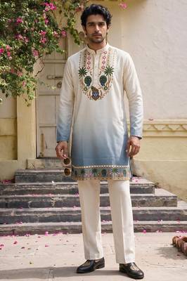 Blue cotton diamond work kurta pajama 1