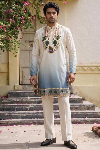 Blue cotton diamond work kurta pajama