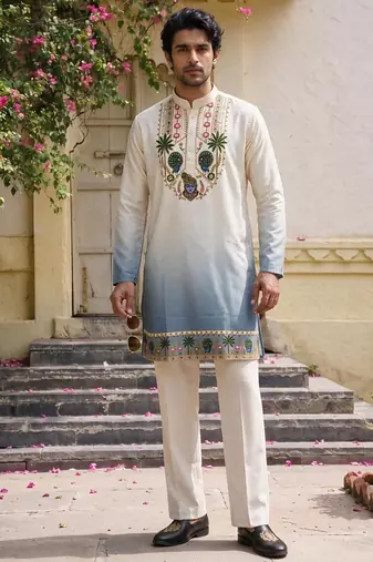 Blue cotton diamond work kurta pajama