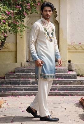 Blue cotton diamond work kurta pajama 2