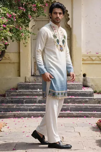 Blue cotton diamond work kurta pajama