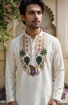 Blue cotton diamond work kurta pajama 3