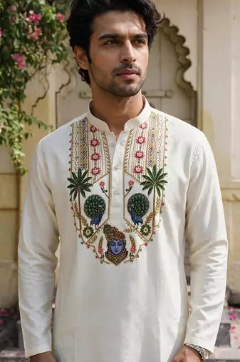Blue cotton diamond work kurta pajama