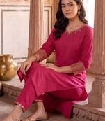 women regular thread work kurta with trousers