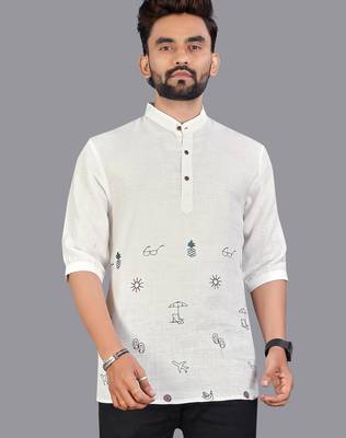 Off white linen hand woven kurta pajama 1