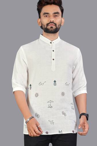 Off white linen hand woven kurta pajama