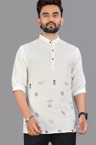 Off white linen hand woven kurta pajama