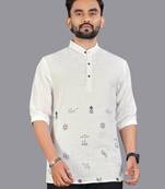 Off white linen hand woven kurta pajama