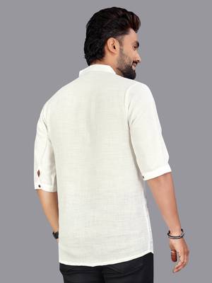 Off white linen hand woven kurta pajama 2