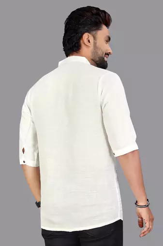 Off white linen hand woven kurta pajama