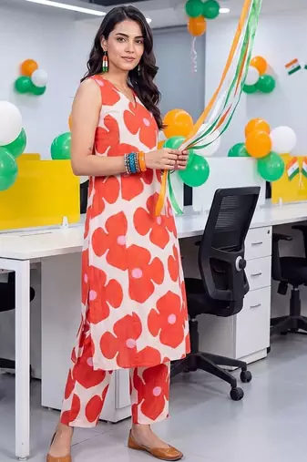 women floral printed regular cotton kurta with trousers