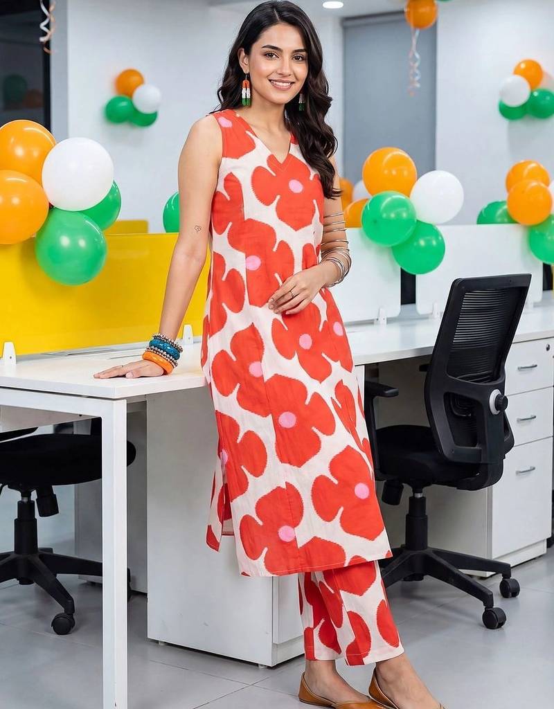 women floral printed regular cotton kurta with trousers