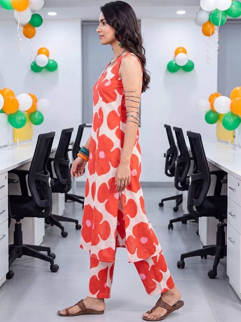 women floral printed regular cotton kurta with trousers