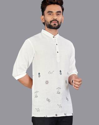 Off white linen hand woven kurta pajama 3