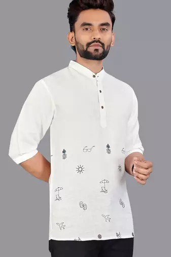 Off white linen hand woven kurta pajama