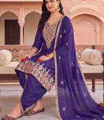women ethnic motifs embroidered regular thread work kurta with patiala & with dupatta