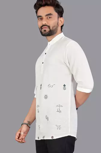 Off white linen hand woven kurta pajama