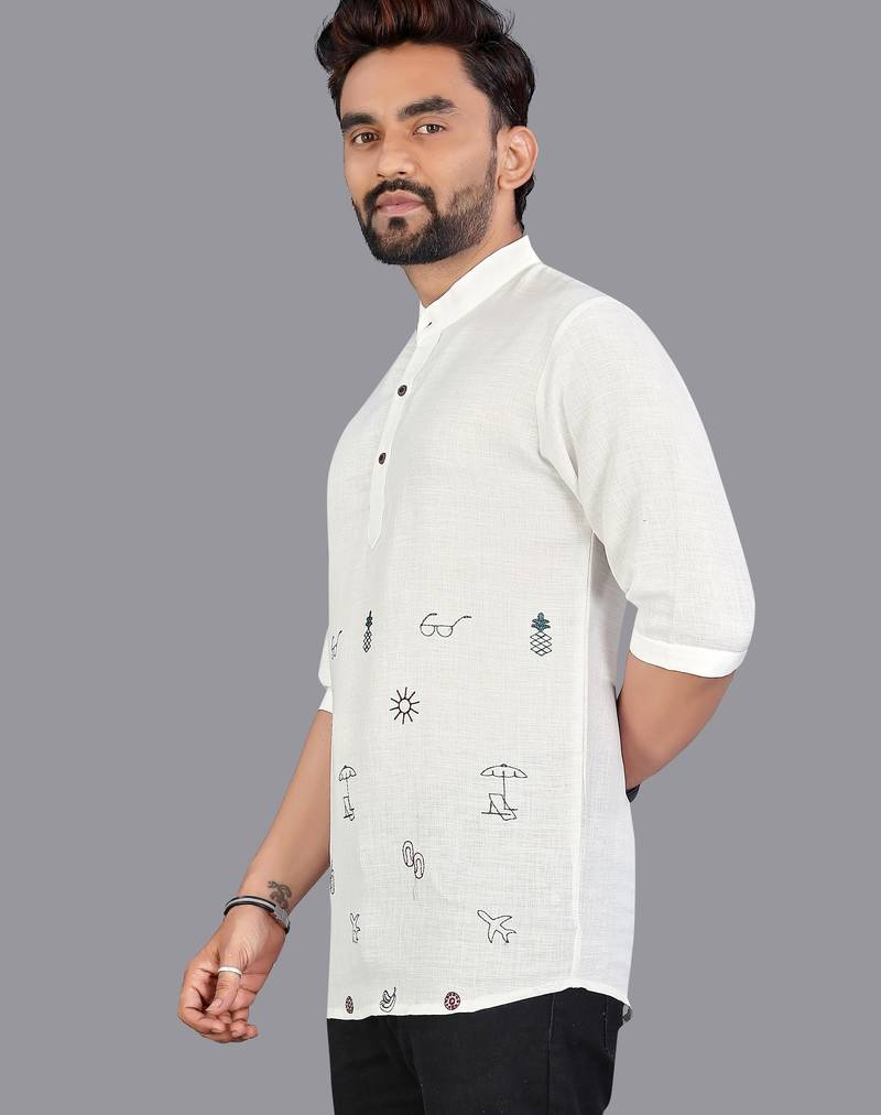 Off white linen hand woven kurta pajama