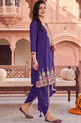 women ethnic motifs embroidered regular thread work kurta with patiala & with dupatta