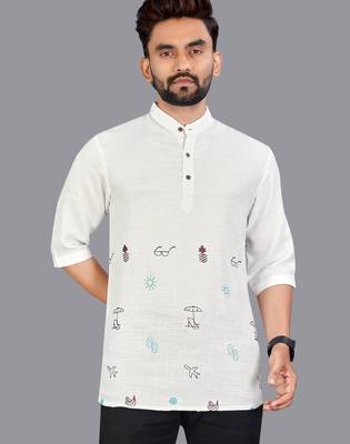Off white linen hand woven kurta 1